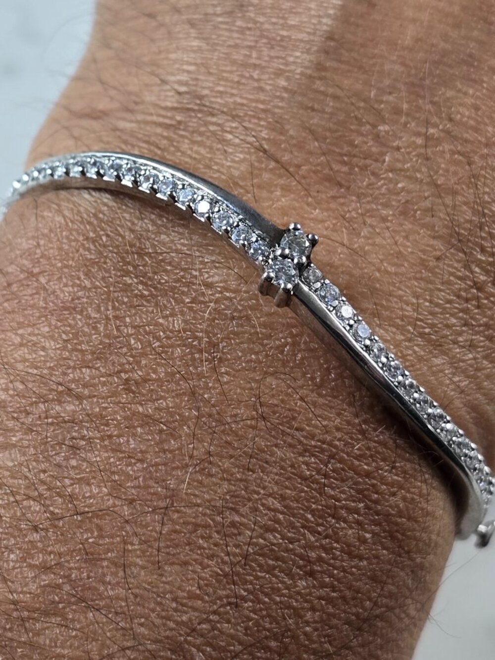 Womens Vintage Estate Sterling Silver CZ Modernist Bangle Bracelet 10.2g E6657